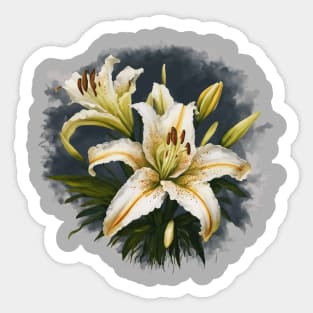 Artistic White Lilies Vector Design Sticker